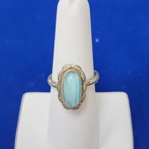 Vintage Signed Sarah Coventry Blue Cats Eye Adjustable Ring